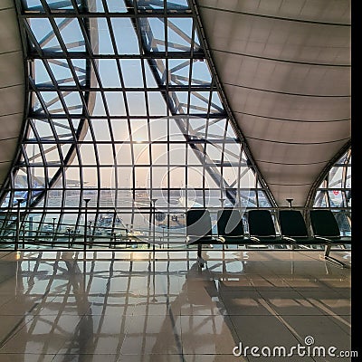 Suvarnabhumi international airport, the empty airport in the time of coivd, Bangkok, Thailand Stock Photo