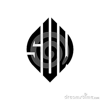 SUW circle letter logo design with circle and ellipse shape. SUW ellipse letters with typographic style. The three initials form a Vector Illustration