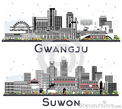 Suwon and Gwangju South Korea City Skyline Set Stock Photo