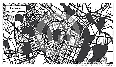 Suwon South Korea City Map in Black and White Color in Retro Style Stock Photo