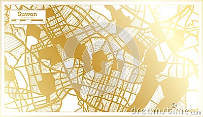 Suwon South Korea City Map in Retro Style in Golden Color. Outline Map Stock Photo