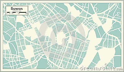 Suwon South Korea City Map in Retro Style. Outline Map Stock Photo