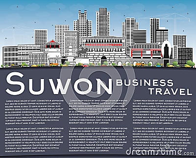 Suwon South Korea City Skyline with Color Buildings, Blue Sky and Copy Space Stock Photo