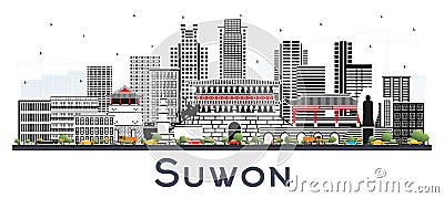 Suwon South Korea City Skyline with Color Buildings Isolated on White Stock Photo