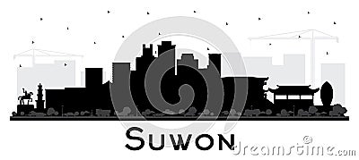 Suwon South Korea City Skyline Silhouette with Black Buildings Isolated on White Stock Photo