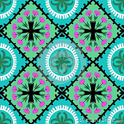 Suzani pattern with Uzbek and Kazakh motifs Vector Illustration