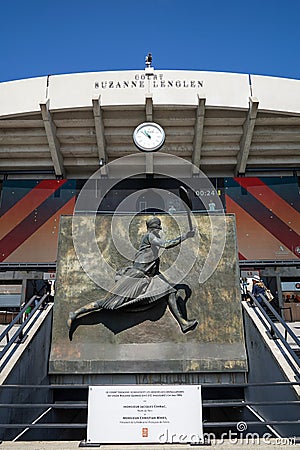 Suzanne Lenglen memorial in front of the Court Suzanne Lenglen at Le Stade Roland Garros during Roland Garros 2022 in Paris Editorial Stock Photo