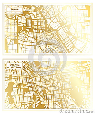 Suzhou and Tianjin China City Map Set Stock Photo