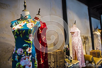 Suzhou tsu silk qipao. Stock Photo