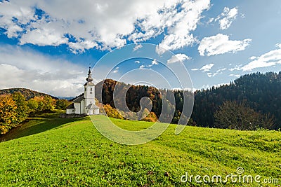 Sv. Marko chapel in Lower Danje, Slovenia at autumn colors Stock Photo