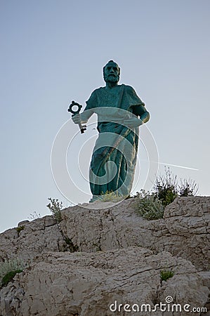 Sv. Petra monument in Makarska city. Adriatic Sea coast, Dalmatia, Croatia Editorial Stock Photo