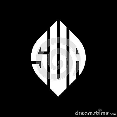 SVA circle letter logo design with circle and ellipse shape. SVA ellipse letters with typographic style. The three initials form a Vector Illustration