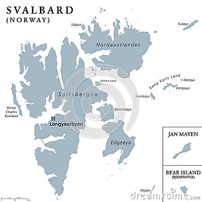 Svalbard, Jan Mayen and Bear Island political map Vector Illustration