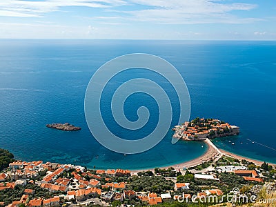 Sveti-Stefan island in Montenegro from above Stock Photo