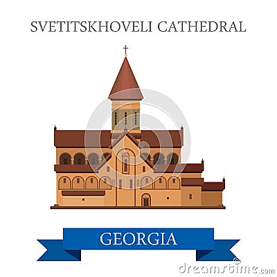 Svetitskhoveli Cathedral Georgia attraction travel sightseeing Vector Illustration