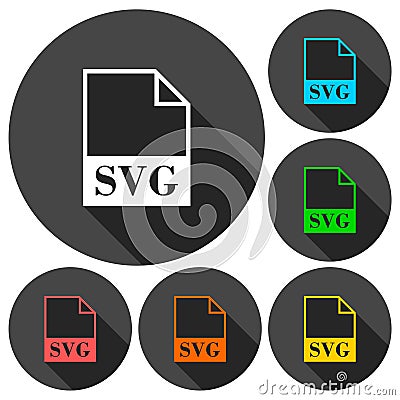 SVG file icons set with long shadow Vector Illustration