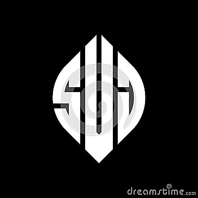 SVJ circle letter logo design with circle and ellipse shape. SVJ ellipse letters with typographic style. The three initials form a Vector Illustration