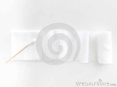 Swab and roll gauze bandage in medical conceot Stock Photo