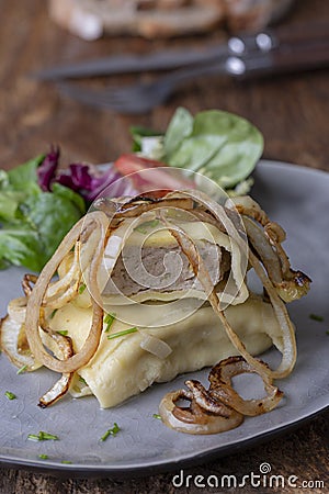 swabian maultasche with onions Stock Photo
