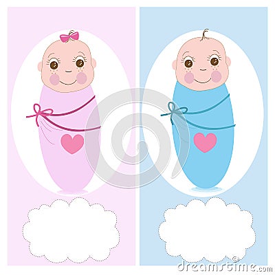 Swaddle baby, boy, girl vector greeting Vector Illustration