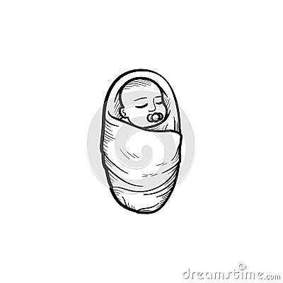 Swaddled infant hand drawn outline doodle icon. Vector Illustration