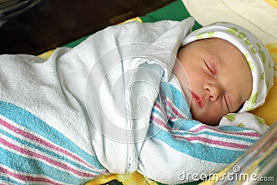 Swaddled Newborn Boy Stock Photo