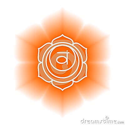 Swadhisthana icon. The second sacral chakra. Vector orange gloss and shine. Line symbol. Meditation sign Vector Illustration
