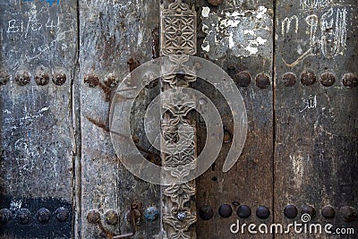 Swahili door in Zanzibar with metal knobs Stock Photo