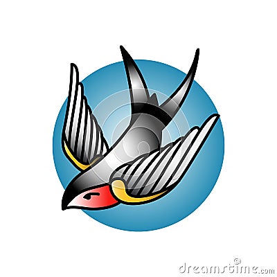 swallow tattoo in the old school style Vector Illustration