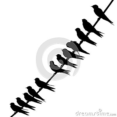 Swallows on a wire silhouette Vector Illustration