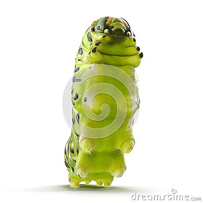 Swallowtail caterpillar or Papilio Machaon on a white. 3D illustration Cartoon Illustration