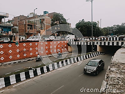 Delhi, India - 05-October-20, Swami Narayan Underpass Road Sawan Park Ashok Vihar is a in North East Delhi in India Editorial Stock Photo