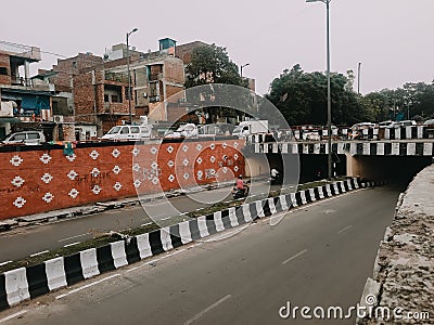 Delhi, India - 05-October-20, Swami Narayan Underpass Road Sawan Park Ashok Vihar is a in North East Delhi in India Editorial Stock Photo