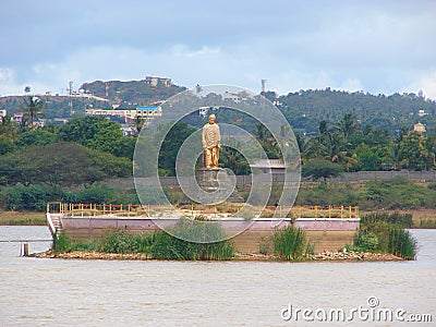 Swami Vivekananda Statue in Unkal Lake, Karnataka, India Stock Photo