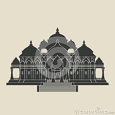 Swaminarayan Akshardham Hindu Temple black silhouette Vector Illustration