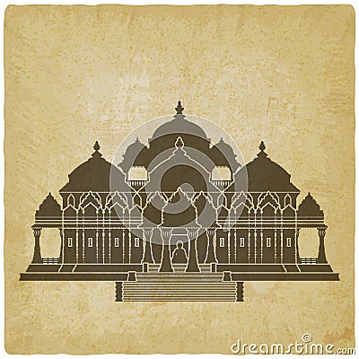 Swaminarayan Akshardham Hindu Temple on vintage background Vector Illustration