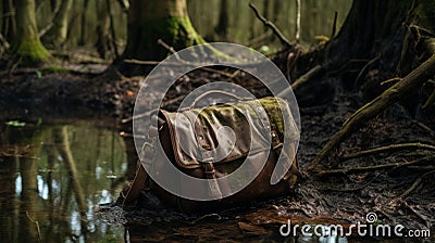 Swamp Portrait: A Dark Brown Leather Bag In The British Topographical Style Stock Photo