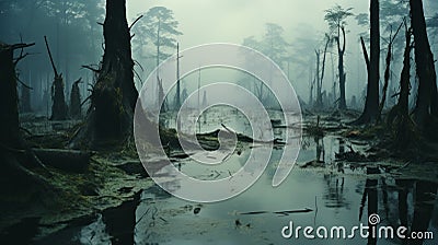 Mystical Swamp Landscape: A Southern Gothic-inspired Photo Of Thailand's Enigmatic White Sand Swamp Stock Photo