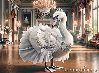 Swan dressed as a ballerina in a palace Stock Photo