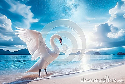 swans on the beach Stock Photo