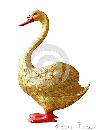 Swan Golden statue, Gold Swan duck Statue figurine isolated on white background Stock Photo