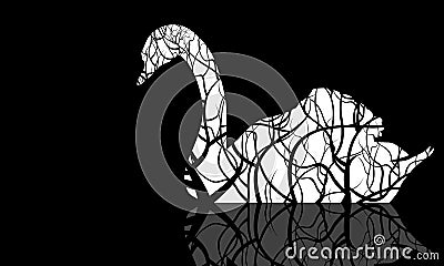 Swan illustration on dark background Cartoon Illustration