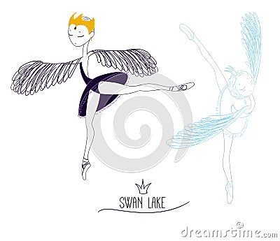 Swan Lake doodle Vector Illustration