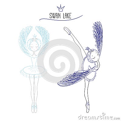 Swan Lake doodle Vector Illustration