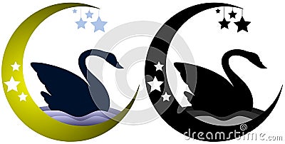 Set Swan with moon isolated Stock Photo