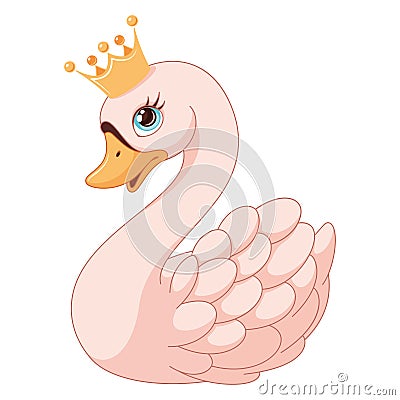 Cute Swan Princess with crown Vector Illustration