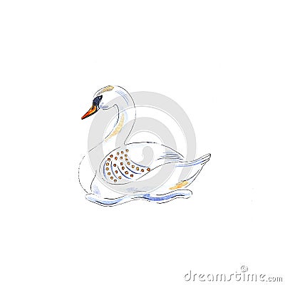 Swan Swimming for 12 Days of Christmas Charms Cartoon Illustration