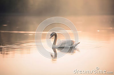 Swan is swimming on the lake. Stock Photo