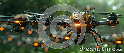 Swarm Intelligence: Synchronized Drones in Harmony. Concept Technology, Drones, Swarm Intelligence, Stock Photo