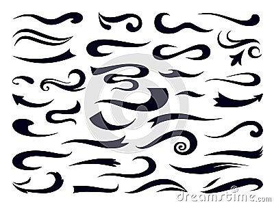 Swashes and swooshes. Curly swirl elements, retro typography underline design template, font lettering accent. Vector Vector Illustration